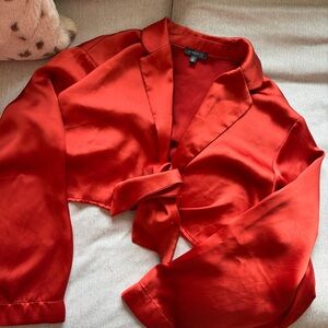 Dynamite Scarlet Satin Tie-Front Crop Top